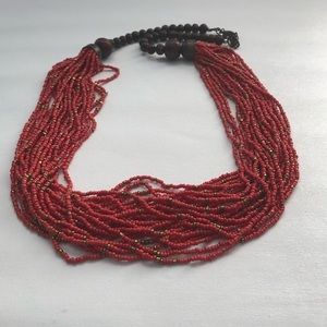 Signed Tanjore Multistrand MiniBead Coral Necklace